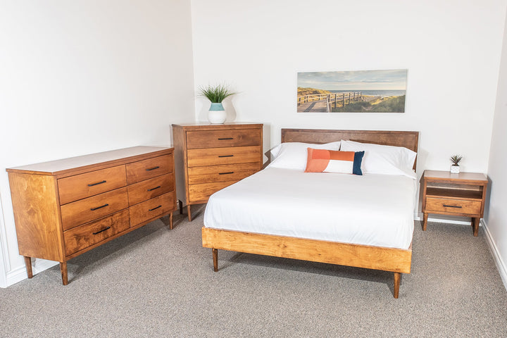mid-century modern bed frame handmade in BC from solid Western Maple