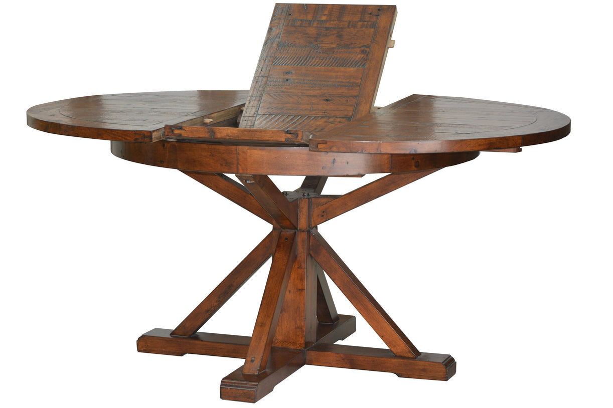 old world reclaimed wood round dining table open leaves